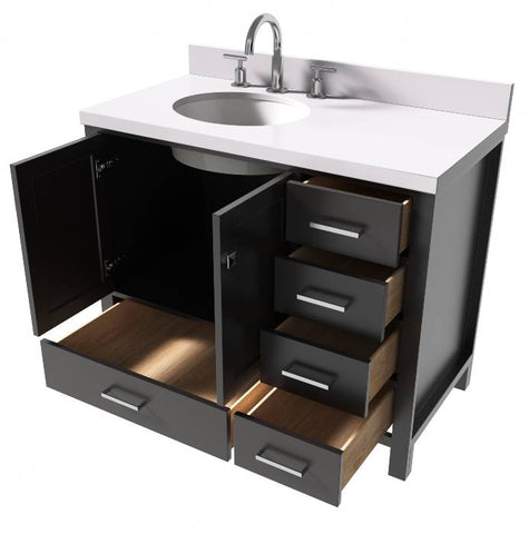 Image of Ariel Cambridge White Transitional 43" Left Offset Oval Sink Vanity w/ White Quartz Countertop | A043SLWQOVOESP