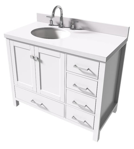 Image of Ariel Cambridge White Transitional 43" Left Offset Oval Sink Vanity w/ White Quartz Countertop | A043SLWQOVOWHT A043SLWQOVOWHT
