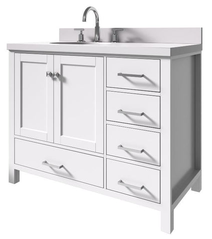 Image of Ariel Cambridge White Transitional 43" Left Offset Oval Sink Vanity w/ White Quartz Countertop | A043SLWQOVOWHT A043SLWQOVOWHT