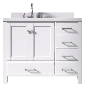 Ariel Cambridge White Transitional 43" Left Offset Rectangle Sink Vanity w/ White Quartz Countertop | A043SLWQRVOWHT