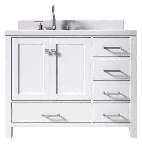 Image of Ariel Cambridge White Transitional 43" Left Offset Rectangle Sink Vanity w/ White Quartz Countertop | A043SLWQRVOWHT