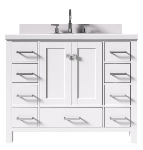 Image of Ariel Cambridge White Transitional 43" Oval Sink Vanity w/ White Quartz Countertop | A043SWQOVOWHT
