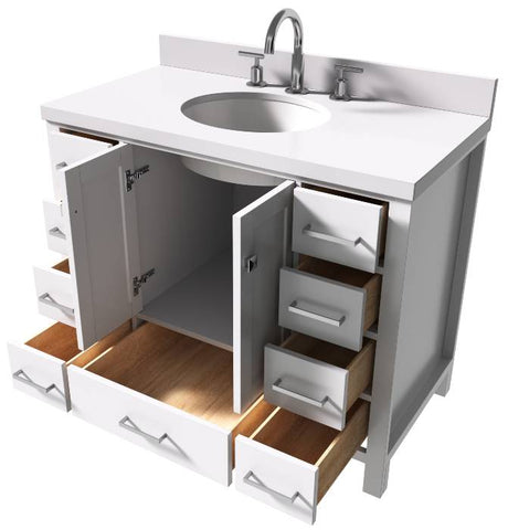 Image of Ariel Cambridge White Transitional 43" Oval Sink Vanity w/ White Quartz Countertop | A043SWQOVOWHT