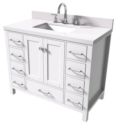 Image of Ariel Cambridge White Transitional 43" Rectangle Sink Vanity w/ White Quartz Countertop | A043SWQRVOWHT
