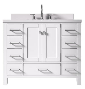 Ariel Cambridge White Transitional 43" Rectangle Sink Vanity w/ White Quartz Countertop | A043SWQRVOWHT