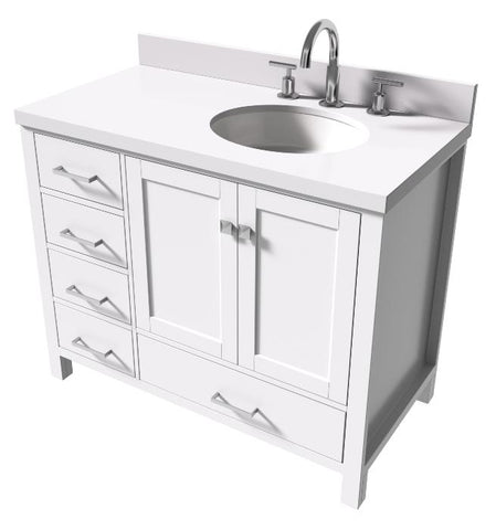 Image of Ariel Cambridge White Transitional 43" Right Offset Oval Sink Vanity w/ White Quartz Countertop | A043SRWQOVOWHT A043SRWQOVOWHT