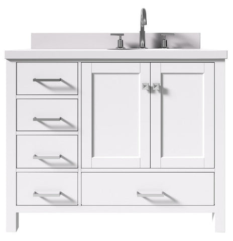 Image of Ariel Cambridge White Transitional 43" Right Offset Oval Sink Vanity w/ White Quartz Countertop | A043SRWQOVOWHT A043SRWQOVOWHT