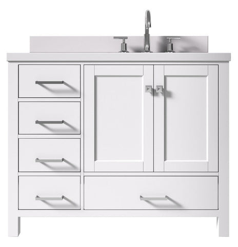 Image of Ariel Cambridge White Transitional 43" Right Offset Rectangle Sink Vanity w/ White Quartz Countertop | A043SRWQRVOWHT A043SRWQRVOWHT