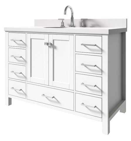Image of Ariel Cambridge White Transitional 49" Oval Sink Vanity w/ White Quartz Countertop | A049SWQOVOWHT
