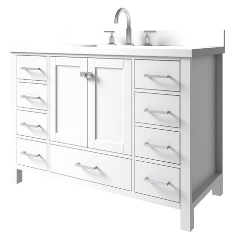 Image of Ariel Cambridge White Transitional 49" Rectangle Sink Vanity w/ White Quartz Countertop | A049SWQRVOWHT
