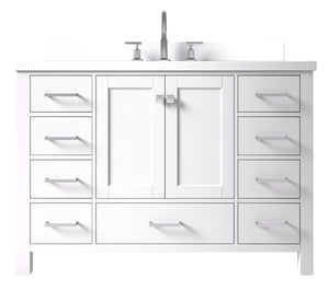 Ariel Cambridge White Transitional 49" Rectangle Sink Vanity w/ White Quartz Countertop | A049SWQRVOWHT