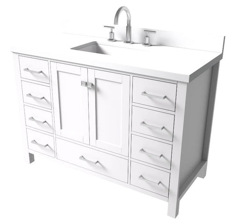 Image of Ariel Cambridge White Transitional 49" Rectangle Sink Vanity w/ White Quartz Countertop | A049SWQRVOWHT