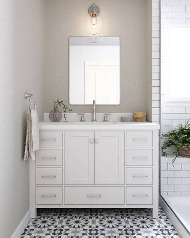 Image of Ariel Cambridge White Transitional 49" Rectangle Sink Vanity w/ White Quartz Countertop | A049SWQRVOWHT