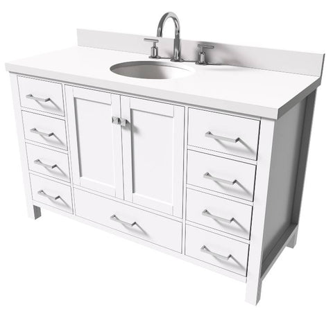 Image of Ariel Cambridge White Transitional 55" Oval Sink Vanity w/ White Quartz Countertop | A055SWQOVOWHT A055SWQOVOWHT