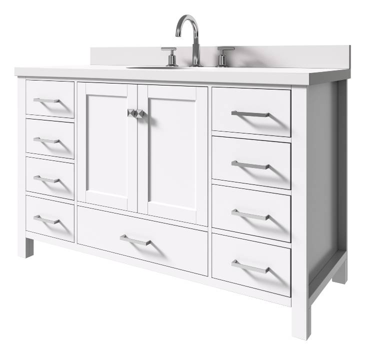 Ariel Cambridge White Transitional 55" Oval Sink Vanity w/ White Quartz Countertop | A055SWQOVOWHT A055SWQOVOWHT