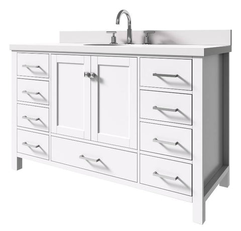 Image of Ariel Cambridge White Transitional 55" Oval Sink Vanity w/ White Quartz Countertop | A055SWQOVOWHT A055SWQOVOWHT