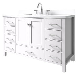 Ariel Cambridge White Transitional 55" Rectangle Sink Vanity w/ White Quartz Countertop | A055SWQRVOWHT A055SWQRVOWHT