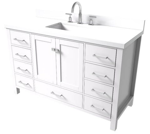 Image of Ariel Cambridge White Transitional 55" Rectangle Sink Vanity w/ White Quartz Countertop | A055SWQRVOWHT A055SWQRVOWHT