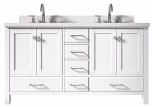Ariel Cambridge White Transitional 61" Double Oval Sink Vanity w/ White Quartz Countertop | A061DWQOVOWHT