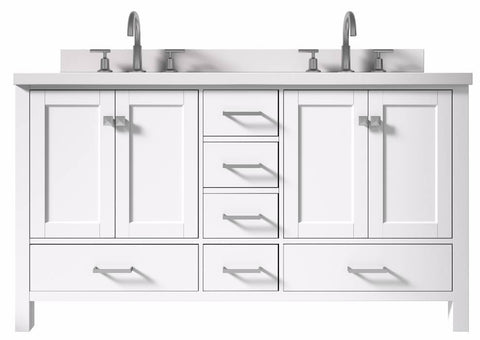 Image of Ariel Cambridge White Transitional 61" Double Oval Sink Vanity w/ White Quartz Countertop | A061DWQOVOWHT