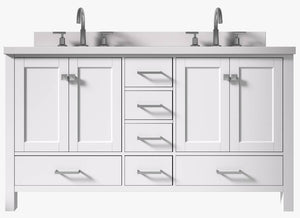 Ariel Cambridge White Transitional 61" Double Rectangle Sink Vanity w/ White Quartz Countertop | A061DWQRVOWHT A061DWQRVOWHT