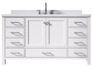 Ariel Cambridge White Transitional 61" Rectangle Sink Vanity w/ White Quartz Countertop | A061SWQRVOWHT A061SWQRVOWHT