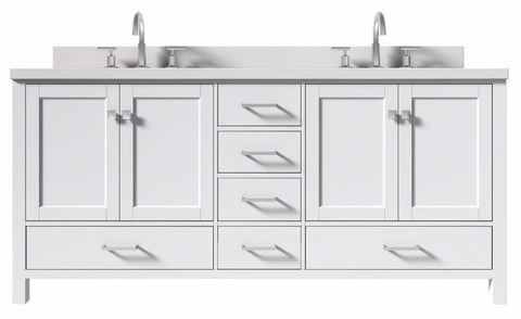 Image of Ariel Cambridge White Transitional 73" Double Oval Sink Vanity w/ White Quartz Countertop | A073DWQOVOWHT A073DWQOVOWHT