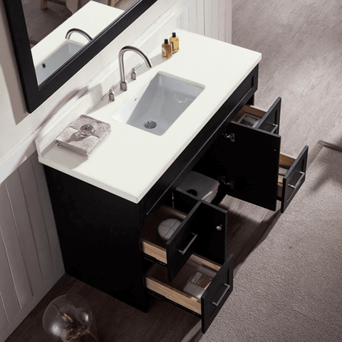 Image of Ariel Hamlet 49" Single Sink Vanity Set with White Quartz Countertop in Black F049S-WQ-BLK