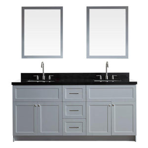 Ariel Hamlet 73" Double Sink Vanity Set with Absolute Black Granite Countertop in Grey F073D-AB-GRY