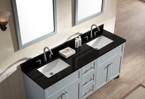 Image of Ariel Hamlet 73" Double Sink Vanity Set with Absolute Black Granite Countertop in Grey F073D-AB-GRY