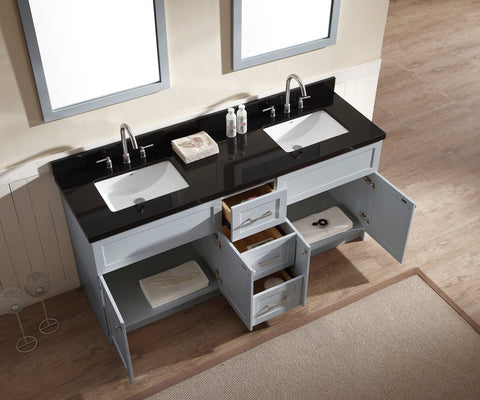Image of Ariel Hamlet 73" Double Sink Vanity Set with Absolute Black Granite Countertop in Grey F073D-AB-GRY