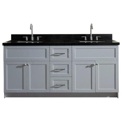 Image of Ariel Hamlet 73" Double Sink Vanity Set with Absolute Black Granite Countertop in Grey F073D-AB-VO-GRY