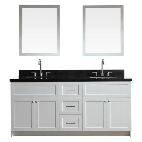 Image of Ariel Hamlet 73" Double Sink Vanity Set with Absolute Black Granite Countertop in White F073D-AB-WHT