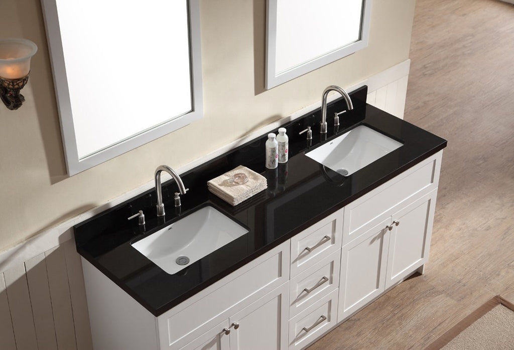 Ariel Hamlet 73" White Modern Double Sink Vanity Set w/ Black Granite ...