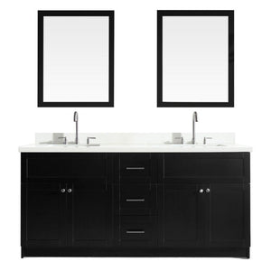 Ariel Hamlet 73" Double Sink Vanity Set with White Quartz Countertop in Black F073D-WQ-BLK