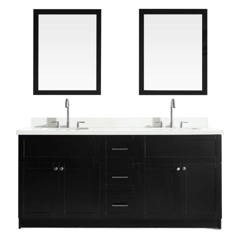 Image of Ariel Hamlet 73" Double Sink Vanity Set with White Quartz Countertop in Black F073D-WQ-BLK