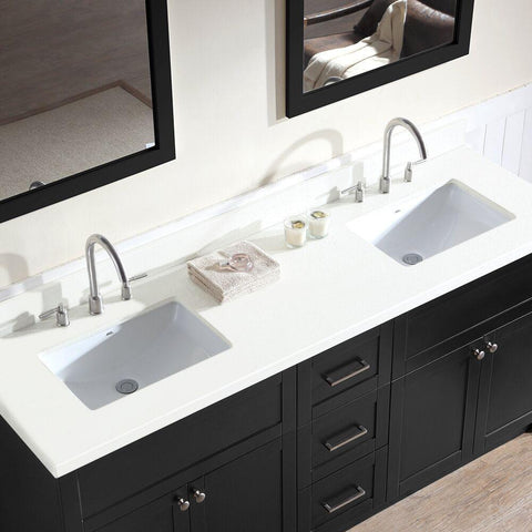 Image of Ariel Hamlet 73" Double Sink Vanity Set with White Quartz Countertop in Black F073D-WQ-BLK