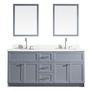 Ariel Hamlet 73" Double Sink Vanity Set with White Quartz Countertop in Grey F073D-WQ-GRY