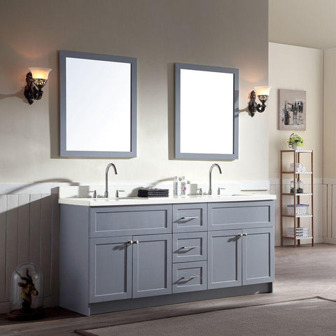 Image of Ariel Hamlet 73" Double Sink Vanity Set with White Quartz Countertop in Grey F073D-WQ-GRY