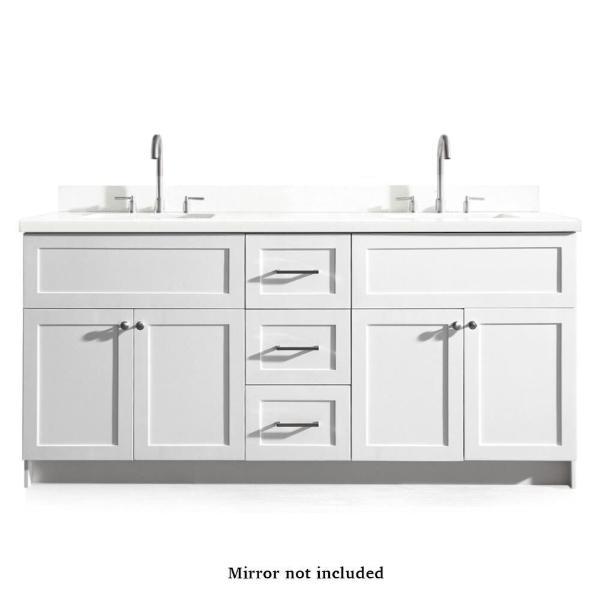 Ariel Hamlet 73" Double Sink Vanity Set with White Quartz Countertop in White F073D-WQ-VO-WHT