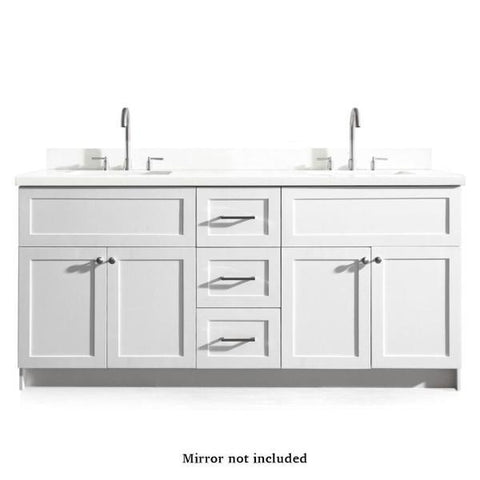 Image of Ariel Hamlet 73" Double Sink Vanity Set with White Quartz Countertop in White F073D-WQ-VO-WHT