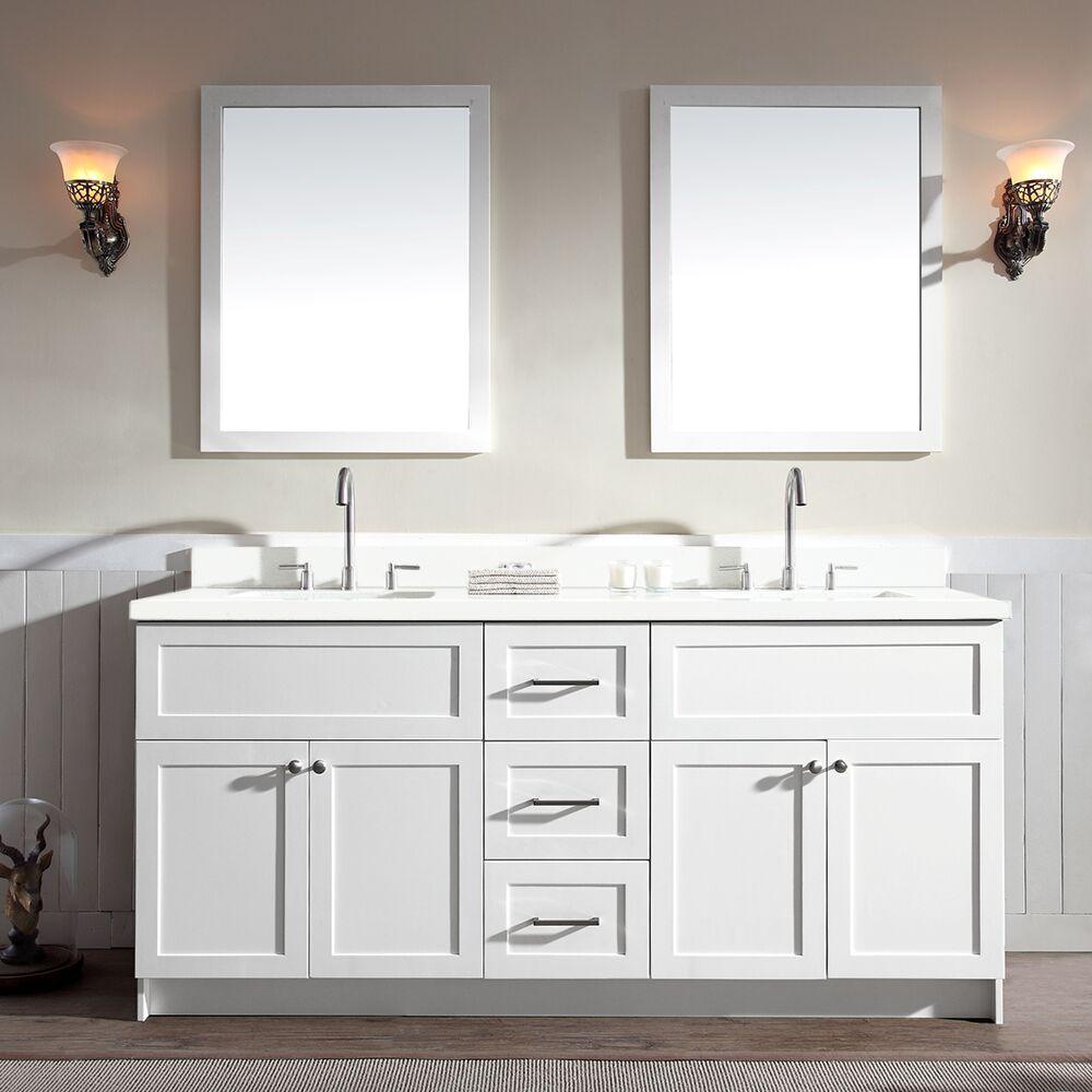 Ariel Hamlet 73" Double Sink Vanity Set with White Quartz Countertop in White F073D-WQ-WHT