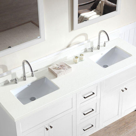 Ariel Hamlet 73" Double Sink Vanity Set with White Quartz Countertop in White F073D-WQ-WHT