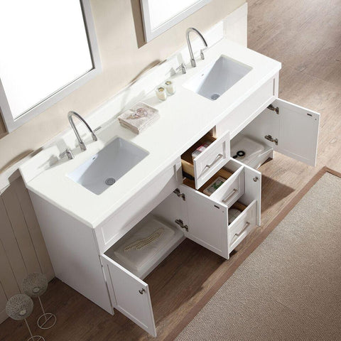 Image of Ariel Hamlet 73" Double Sink Vanity Set with White Quartz Countertop in White F073D-WQ-WHT