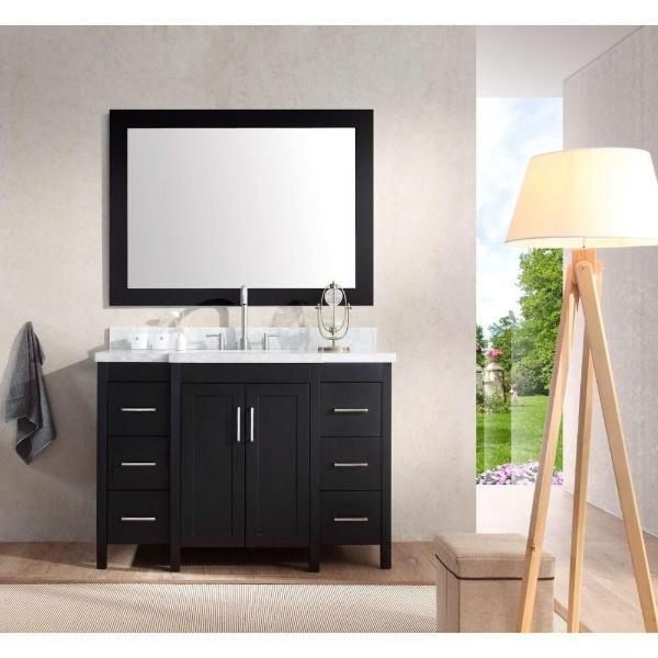 Ariel Hollandale 49" Black Modern Single Sink Bathroom Vanity With Mirror E049S-BLK A043S-R-VO-WHT