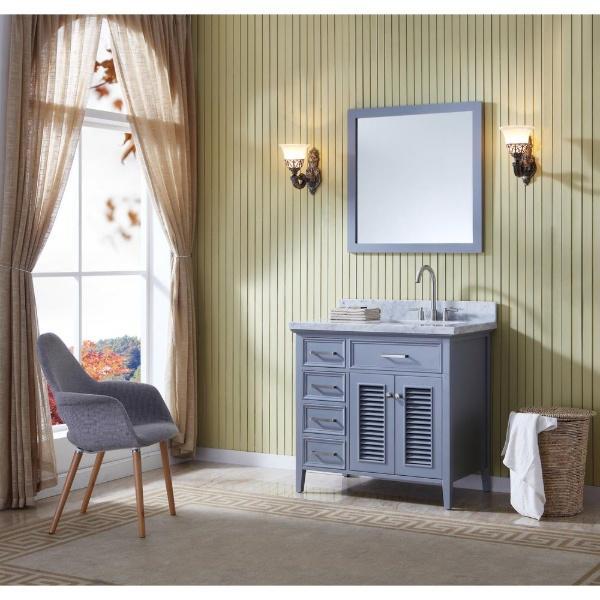 Ariel Kensington 37" Grey Traditional Right Offset Single Sink Bathroom Vanity D037S-R-GRY