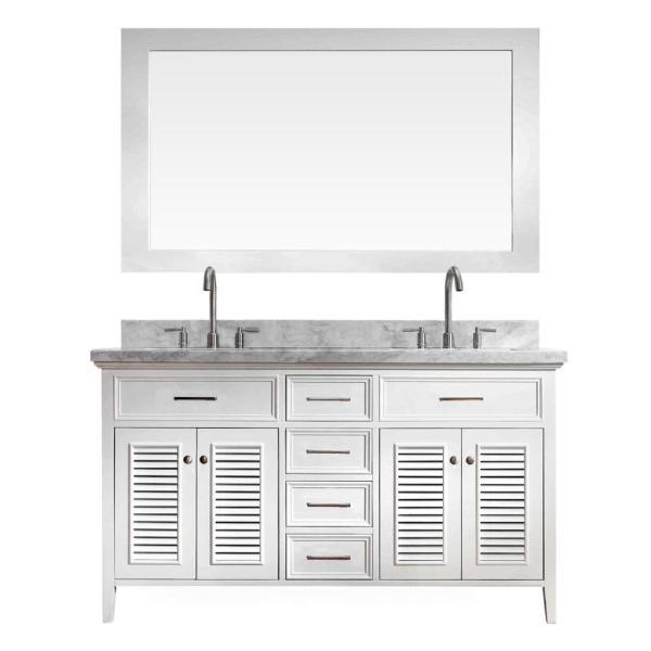 Ariel Kensington 61" White Traditional Double Sink Bathroom Vanity D061D-WHT