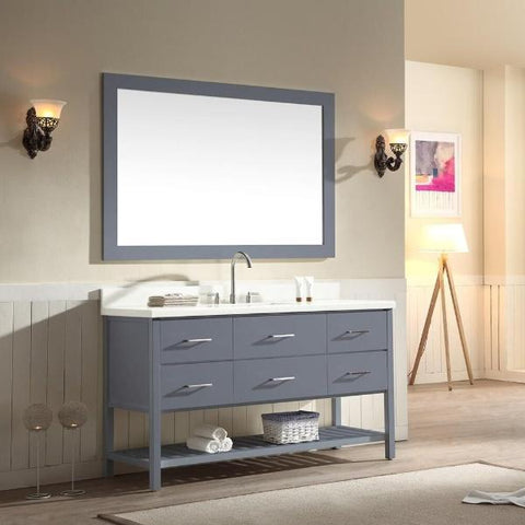Image of Ariel Shakespeare 61" Grey Transitional Single Sink Bathroom Vanity G061S-WQ-GRY G061S-WQ-GRY