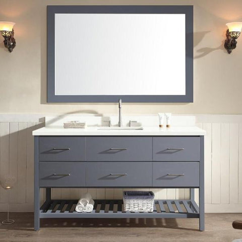 Image of Ariel Shakespeare 61" Grey Transitional Single Sink Bathroom Vanity G061S-WQ-GRY G061S-WQ-GRY