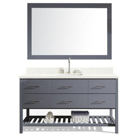 Image of Ariel Shakespeare 61" Grey Transitional Single Sink Bathroom Vanity G061S-WQ-GRY Q043S-R-BC-MNB